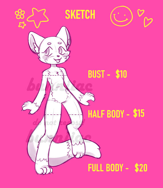 Sketch prices! Bust sketch is $10, half body is $15 and full body is $20!