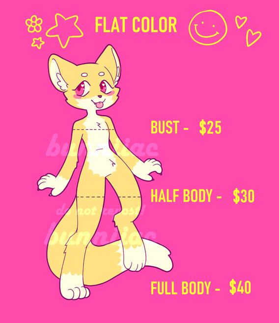 Flat color bust is $25, half body is $30 and full body is $40!